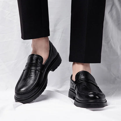 Men's Genuine Leather Casual Trendy Business Shoes Large Size 46 Code Debout Illetre Rubber Sole Added Height Fashionable Shoes