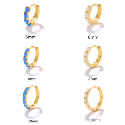 6/8/10mm Size Opal Round Hoop Earrings For Women 925 Sterling Silver Circle Earrings Jewelry Bohemia Pendiente Plata 1piece