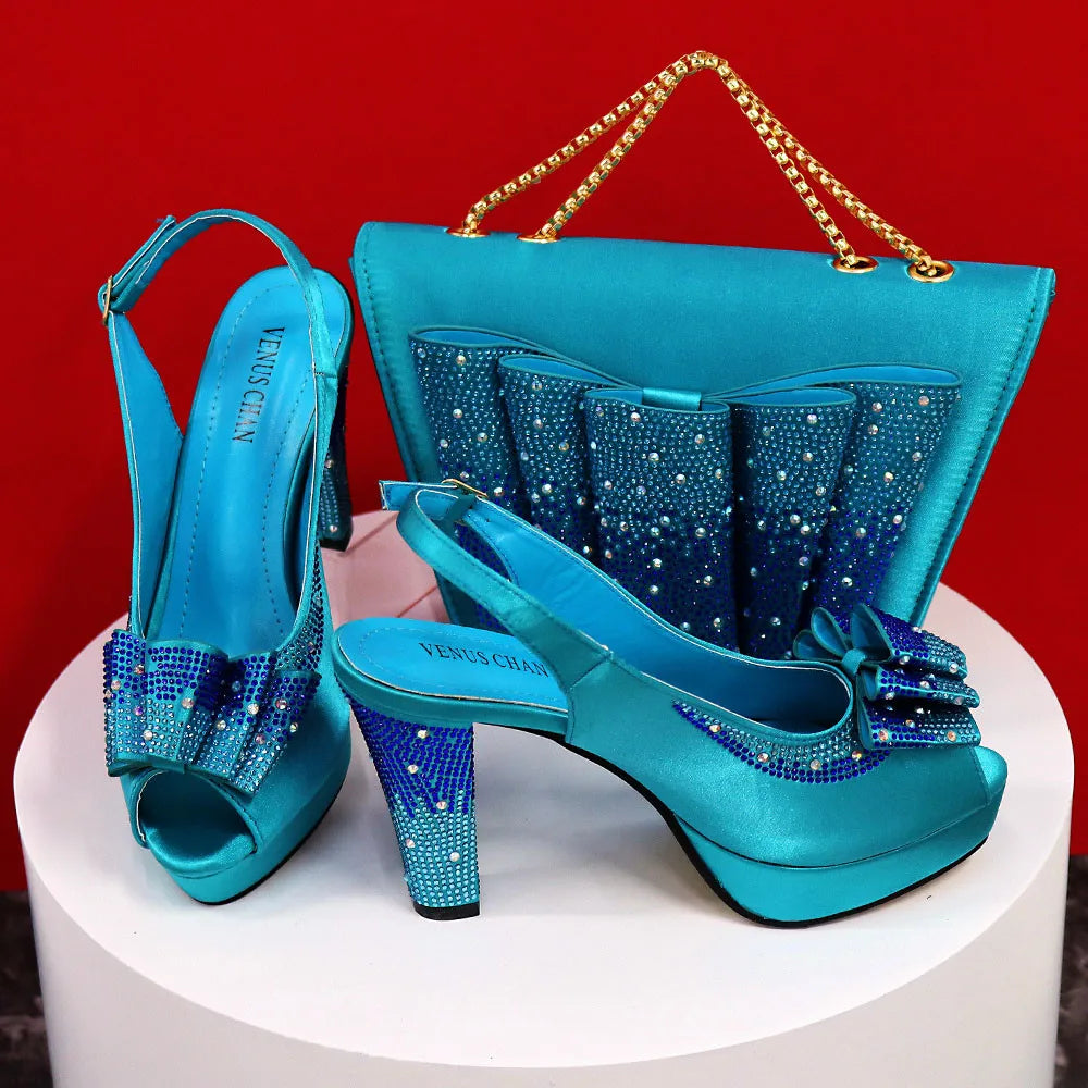 Newst Hot Selling Pointed Toe Slingback Sandals with Bag Set in Coffee Color For Women Wedding Party