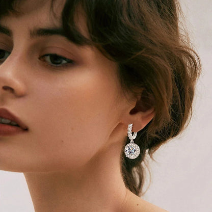 3Carat Moissanite Hoop Earrings With  Certificates Round Sunflower D Color Diamond Drop Earring 925 Silver Earring 2024 Trend