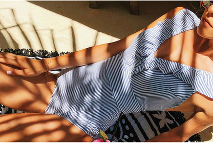 Sexy One Piece Swimsuit 2023 Women Striped Ruffled Swimwear Women Vintage Print Monokini Female Bodysuit Girl Beach Bathing Suit