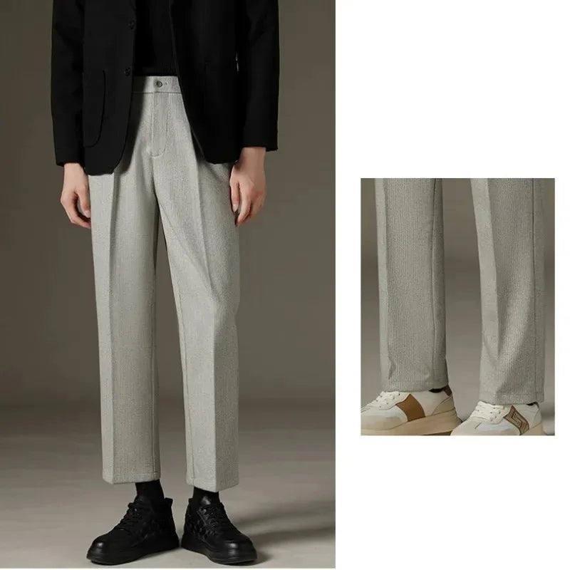 Men's Casual Straight-Leg Wool Trousers - American Style Commuting Pants Perfect for Fall/Winter 28-38