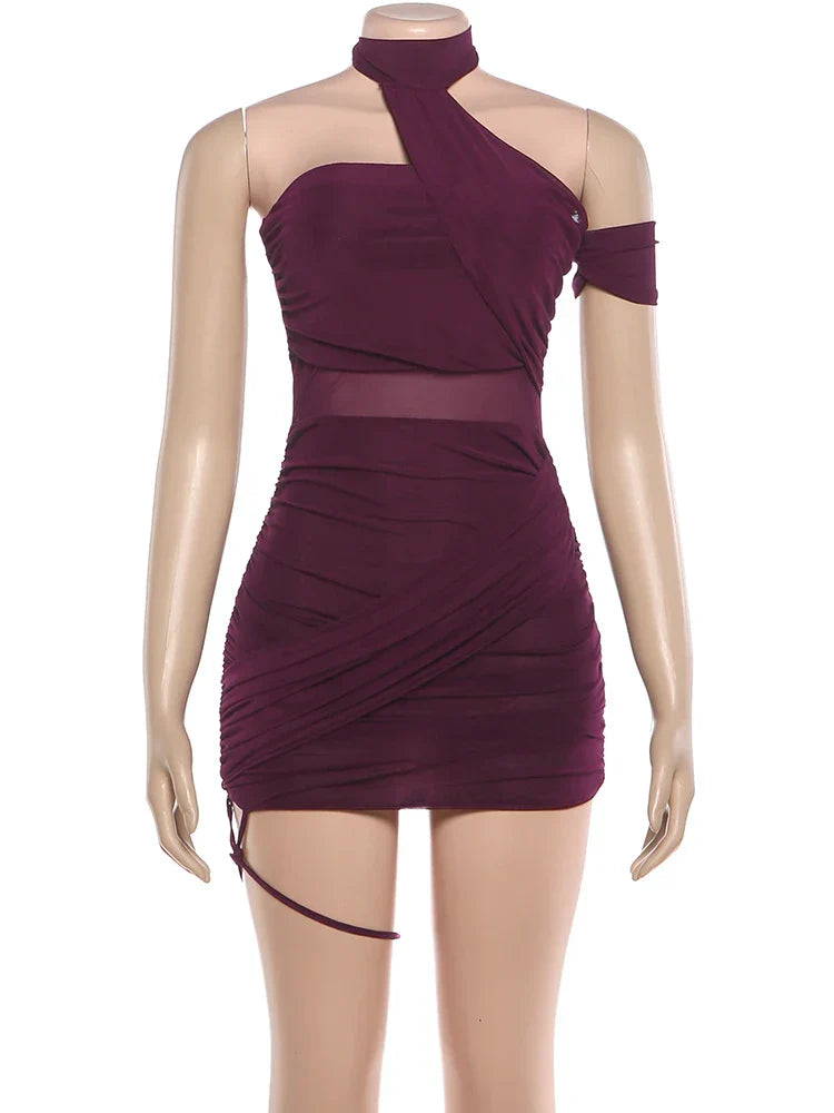 Backless Summer Trend See Through Sexy Dress Women Y2K Cross Bandage Halter Sleeveless Midnight Clubwear Mini Bodycon