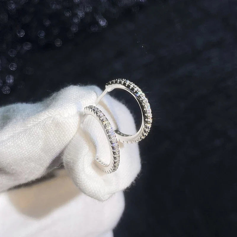 All Moissanite Hoop Earrings for Women 925 Sterling Silver Stud Earring with Gold Plated Party Wedding Fine Jewelry