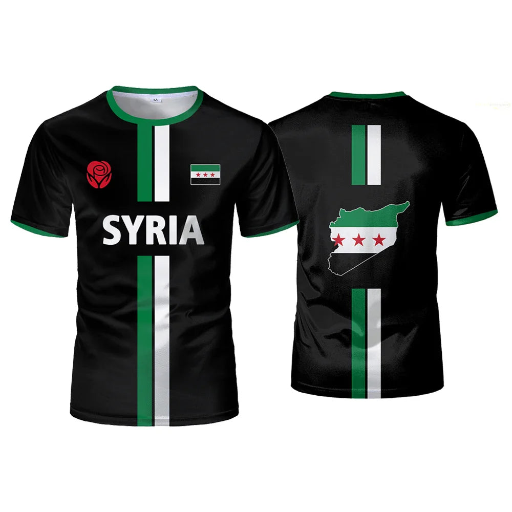 Syria Football T-Shirt Summer Sports Breathable Quick-drying Men's Tops Syrian Flag Map Print Short Sleeve Jersey Kid's Clothes