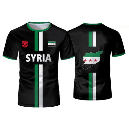 Syria Football T-Shirt Summer Sports Breathable Quick-drying Men's Tops Syrian Flag Map Print Short Sleeve Jersey Kid's Clothes