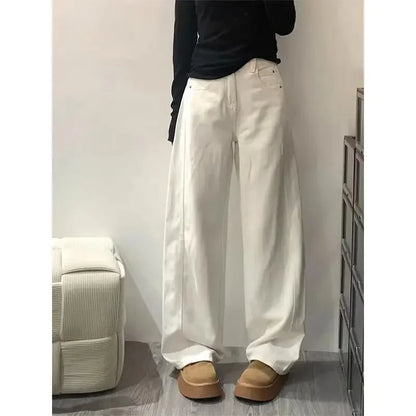 High Waist Draped Knife Edge Denim Jeans