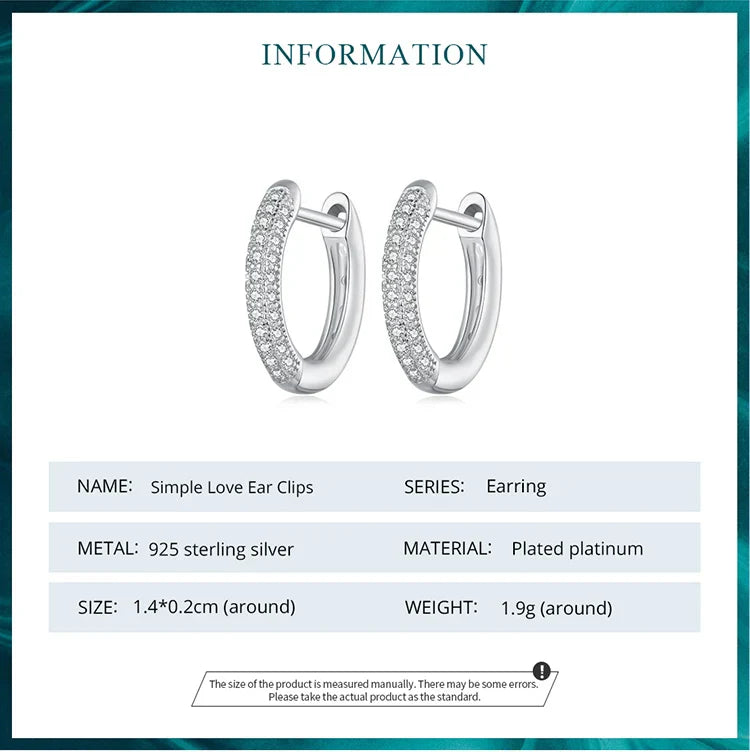 925 Sterling Silver European Simple CZ Ear Buckles Heart Hoop Earrings for Women Wedding Gift Minimalism Jewelry E737