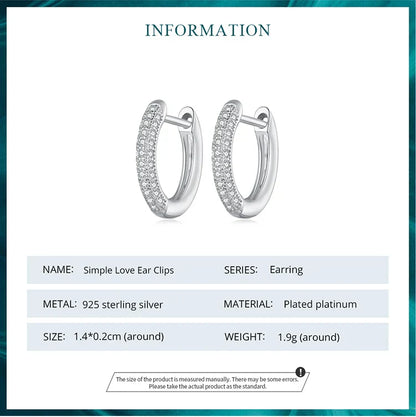925 Sterling Silver European Simple CZ Ear Buckles Heart Hoop Earrings for Women Wedding Gift Minimalism Jewelry E737