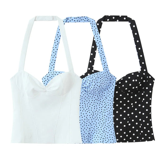 Women's Top 2026 Summer New Style Solid Color Polka Dot Decor Halter Neck Sexy Top Vacation Style Fashionable and Unique