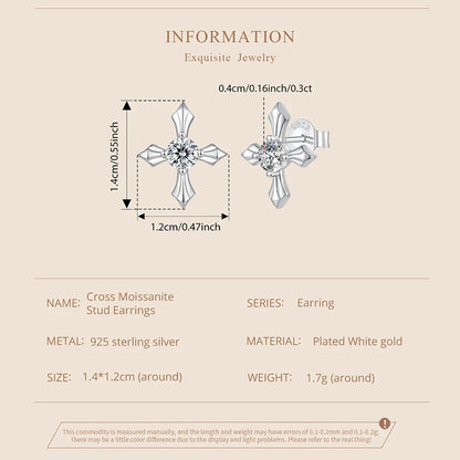 Classic Cross Moissanite Arrow Stud Earrings, 925 Sterling Silver Round Cut Lab Created Diamond Women Engagement Earrings