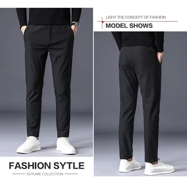 Fleece Pants Thick Men's Winter New Stretch Slim Business Warm Korean Fashion Plush Classic Trousers Male Brand 28-38