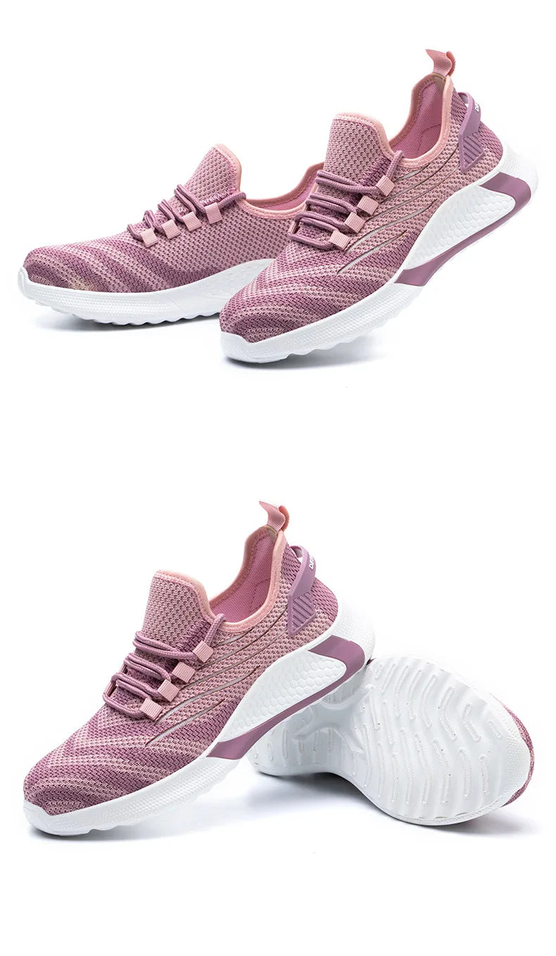 Pink women's safety shoes Steel head anti-smash Light soft breathable work shoes Women's outdoor industrial safety shoes