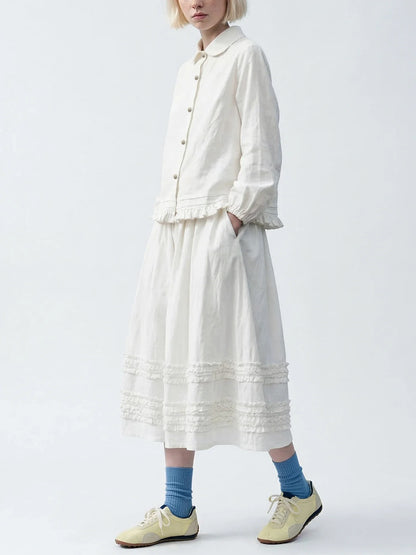Artistic ruffled half skirt for women, imakokoni 2026 spring forest style white midi skirt, versatile 265387
