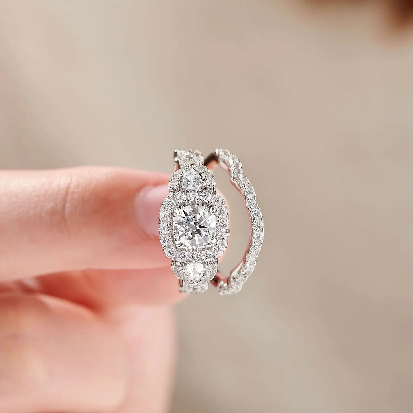 2 Pcs Wedding Rings Set for Women 925 Sterling Silver 2.4Ct Round Pear White Cz Luxury Original Engagement Jewelry