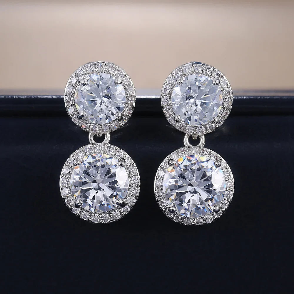 5cttw Moissanite Drop EarringsCertified Certificates 925 Sterling Silver Double Round Cut Halo Diamond Stud Earring for Women