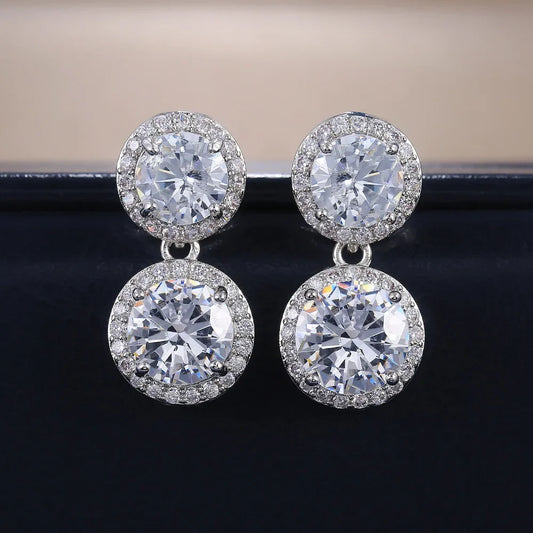 5cttw Moissanite Drop EarringsCertified Certificates 925 Sterling Silver Double Round Cut Halo Diamond Stud Earring for Women