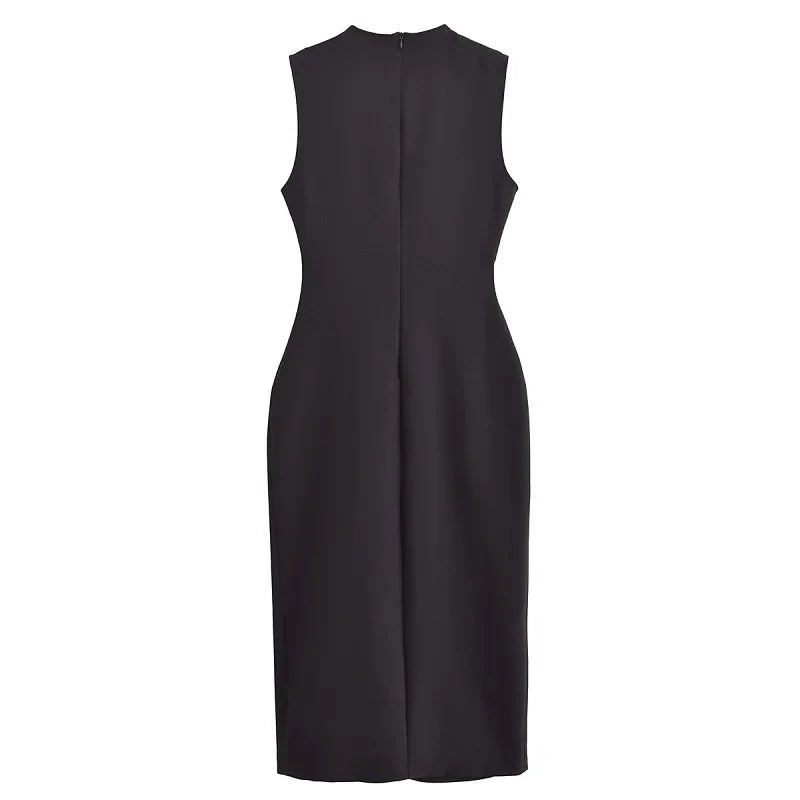 Womens Dresses Black Office Long Dresses for Women Spring Sleeveless Midi Dress Woman Belt Button Women's Dress Vest