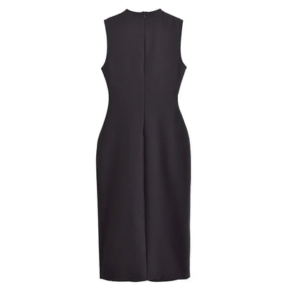 Womens Dresses Black Office Long Dresses for Women Spring Sleeveless Midi Dress Woman Belt Button Women's Dress Vest