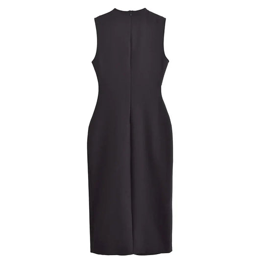 Womens Dresses Black Office Long Dresses for Women Spring Sleeveless Midi Dress Woman Belt Button Women's Dress Vest