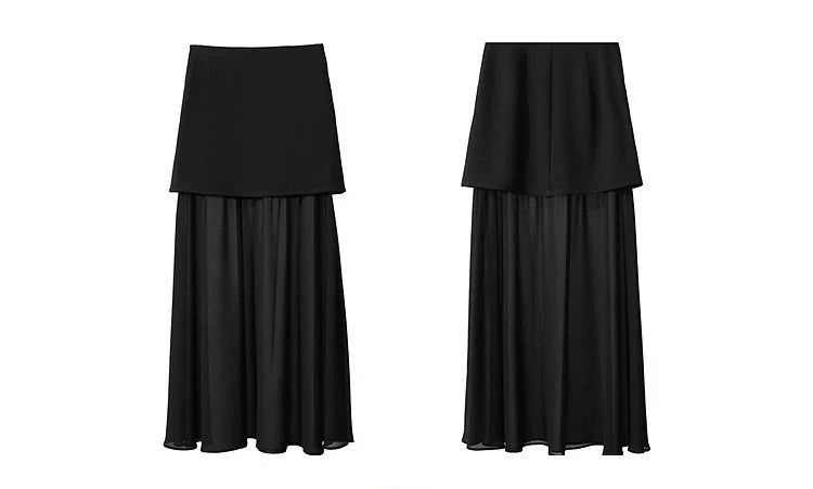 Women's Skirt 2026 Spring New Elegant Patchwork Chiffon Long Skirt Solid Color Straight Versatile Woman Clothes 12641047