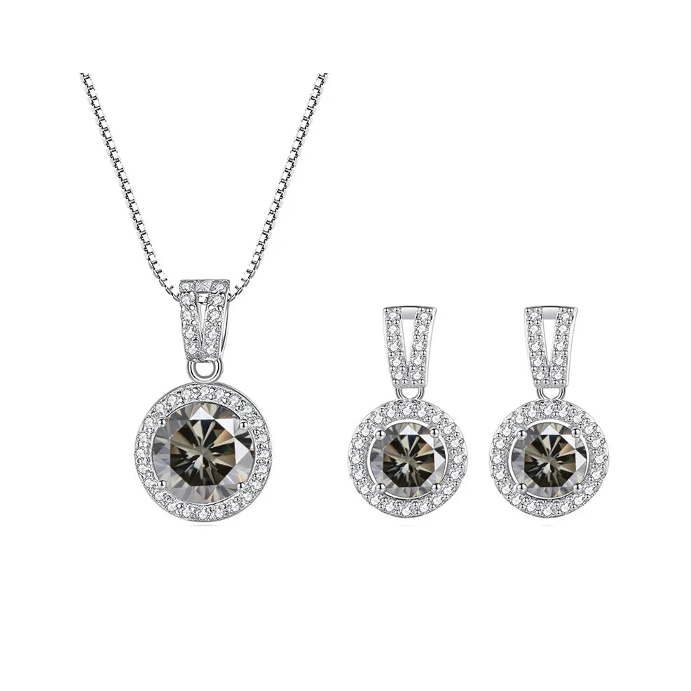 2ct total Moissanite Jewelry Set Sterling Silver 925 Necklace Earrings Fine Jewerly Wedding Set Pass Dismond Tester
