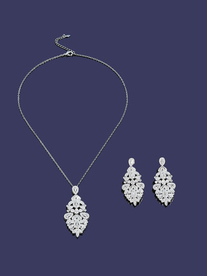 New Elegant Charms Gift Water Droplets Shape Cubic Zircon Necklace Earrings 2pcs Set For Women Wedding Anniversary Jewelry