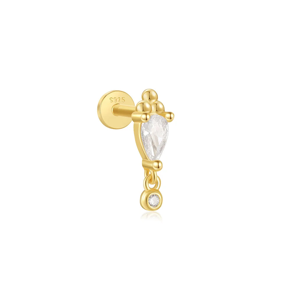 1PC Four Pointed Star Moon Tassel Lotus Cartilage Spiral Puncture 925 Sterling Silver Stud Earring For Women Ins Earring