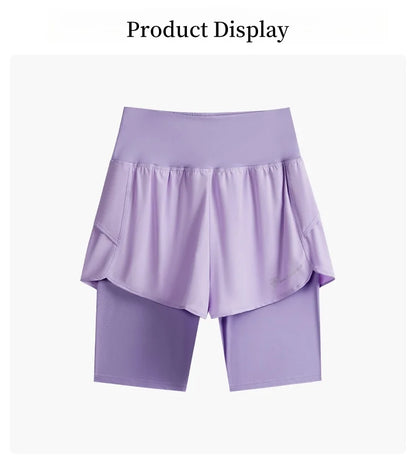Yoga Shorts Women Summer Fake Two Piece High Waist Loose Gym Shorts With Pocket Ladies Lightweight Fitness Running Clothes
