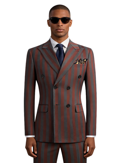 Men's 2-Piece Double Breasted Suit Set - Peak Lapel Striped Tuxedo Jacket & Pants, Formal Business Wedding Prom Attire