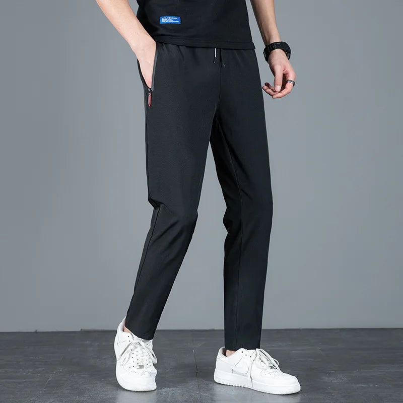 2026 Spring/Summer Men's Ice Silk Quick Drying Casual Pants Slim Fit Korean Ice Silk Sports Pants Quick Drying Breathable