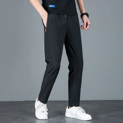 2026 Spring/Summer Men's Ice Silk Quick Drying Casual Pants Slim Fit Korean Ice Silk Sports Pants Quick Drying Breathable