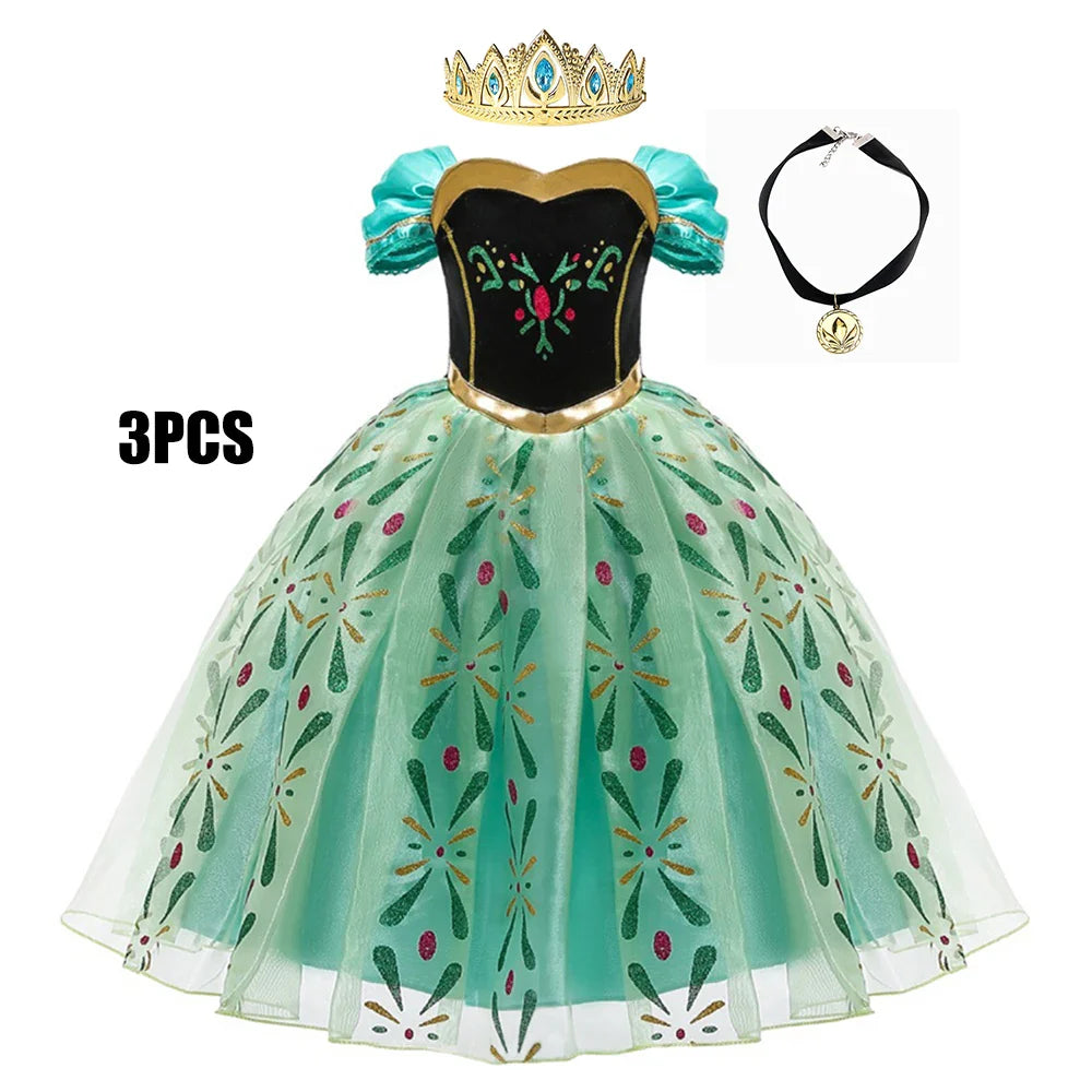 Full Printing Kids Cosplay Anna Princess Costume Fancy Birthday Carnival Party Prom Dress Toddler Role Play Clothing Outfits