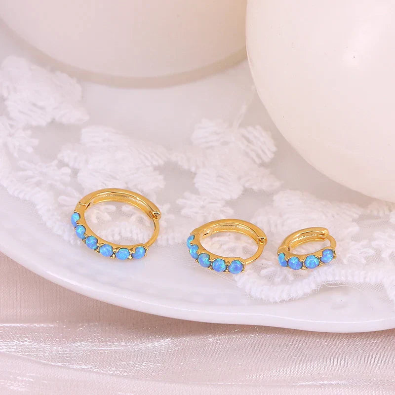6 8 10mm 925 Sterling Silver Opal Round Piercing Huggie Hoop Earrings for Women Fine Jewelry Accessories Pendientes 1pc