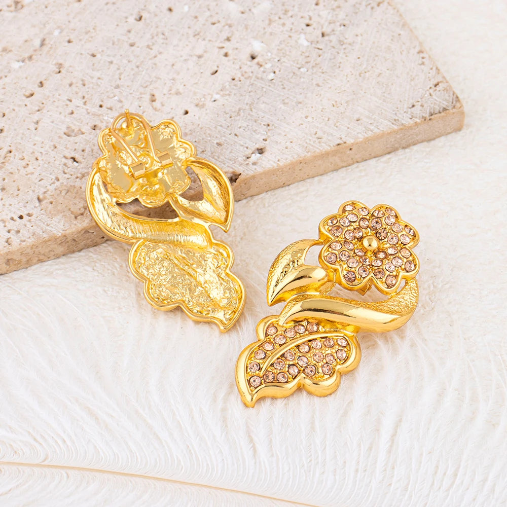 Luxury Flower Design Jewelry Set for Women Color Big Pendant Necklace and Earrings Bridal Weddings Nigerian Accessories