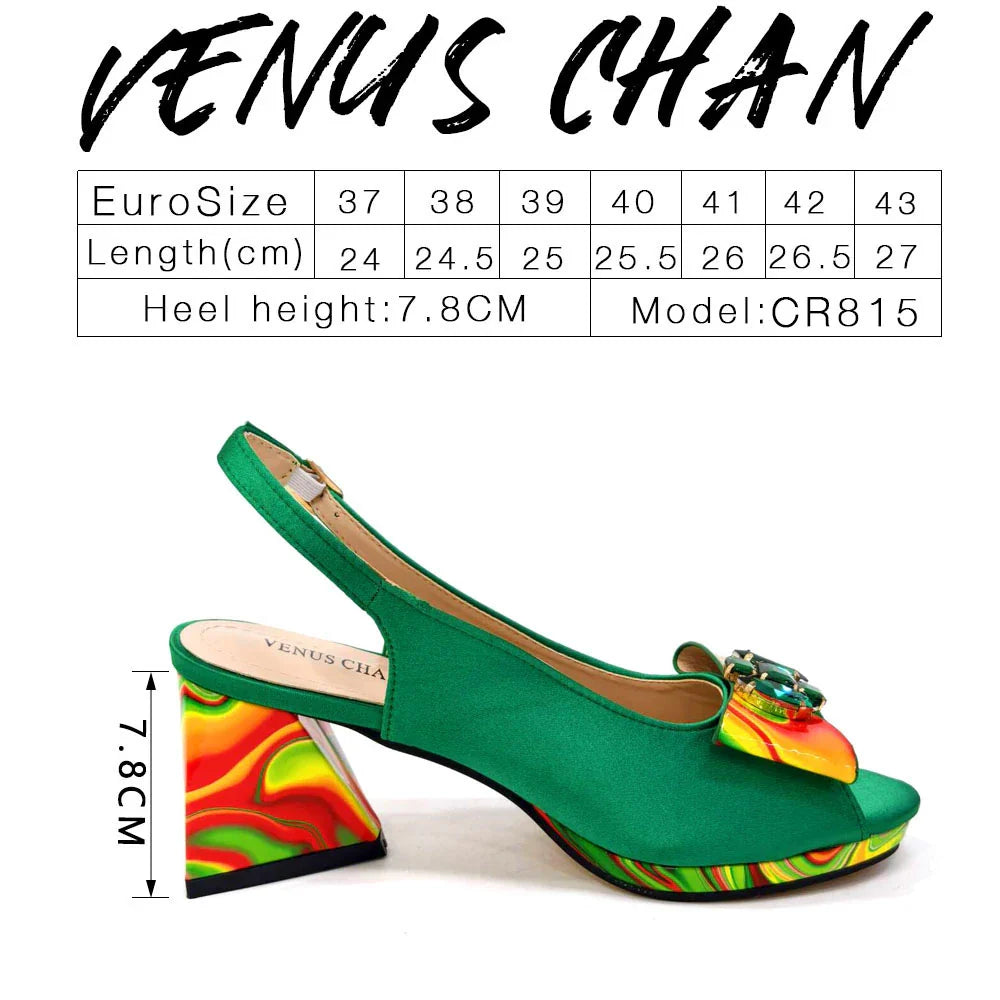 Fashion Purple Color Painted Rhinestones Elegant Peep Toe Sandals Shoes and Bag Set Italian Heels for Womens