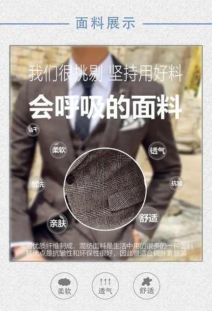 Hemp Suit (Blazer + Pants) Men's Fashion Hosts British Style Work Business Wedding Casual Art Style Elegant Gentleman Suit M-5XL