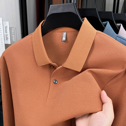 100%pure cotton autumn winter men's high-end designer fashionable long sleeved boutique button casual comfortable polo shirt top