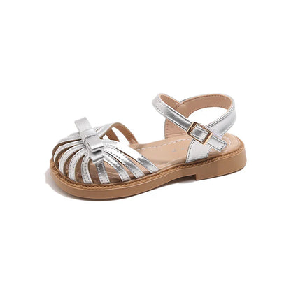 Summer 2025 new girls' princess toe sandals, soft soles and fashionable Roman shoes for baby girls, children's shoes