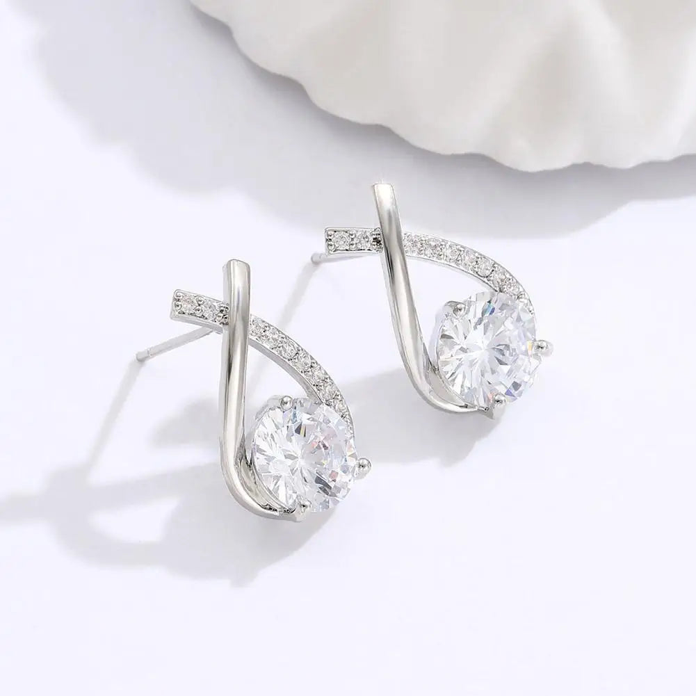 Vintage Cross Stud Earrings For Women Girls Korean Style Elegant Crystal Jewelry Ear Rings Fishtail Lady Earrings Gift