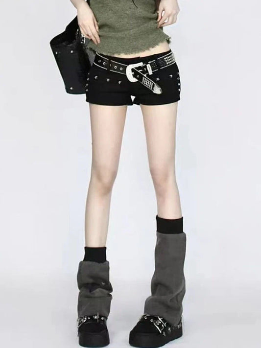 American Retro Sexy Hot Girls Y2k Denim Shorts for Women Low Waist Rivets Solid Streetwear Summer All-match Trendy Tight Fit Ins
