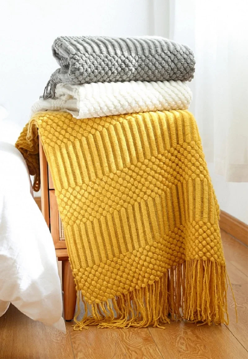 White Boho Throw Blankets Textured Big Knitted Blankets Chunky Vintage Luxury Throw Bedspread Blanket Cover Manta Para Sofá