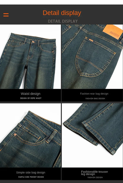Premium Jeans Men's Autumn 2023 New Elastic High End Business Casual Old Vintage Straight Leg Jeans