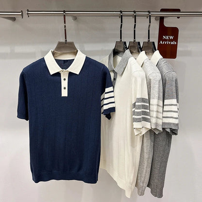 2026 Men's Short Sleeved Polo Shirt with High-end Feel, Summer Thin Design, Knitted Collar, Linen T-shirt As Base