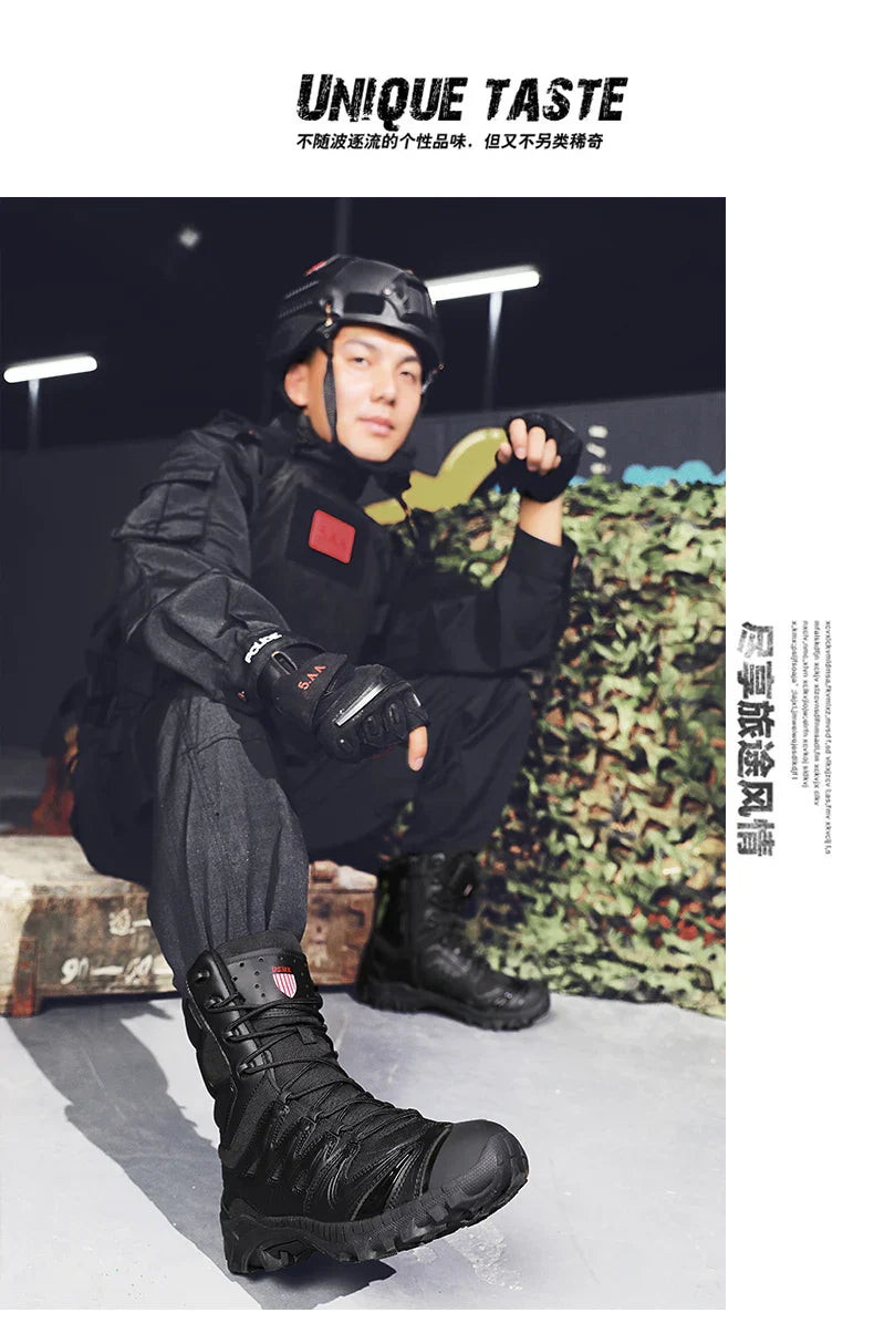 Men's trend high-top outdoor boots four seasons non-slip comfortable hiking boots professional protective tactics training boots