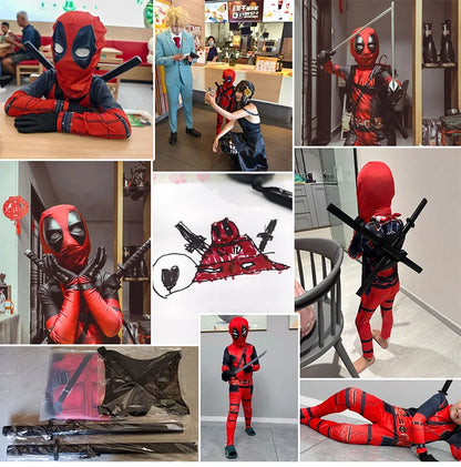 PU SwordHigh Quality Deadpool Child Costume Kid Halloween Cosplay Costume Deadpool Kids Suit Jumpsuit deadpool Child Costume