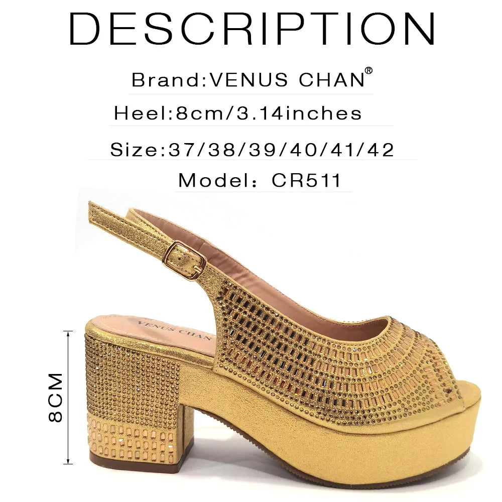 Wedding Shoes for Women Bride Platform Heels Italian Full Drill Design Elegant Shoes and Bags Matching Set