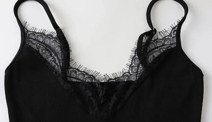 Lace Patchwork Camisoles Solid Sexy Club Women Dresses Fashion Skinny Hip Wrap Female Outfits Fitness Regular Casual