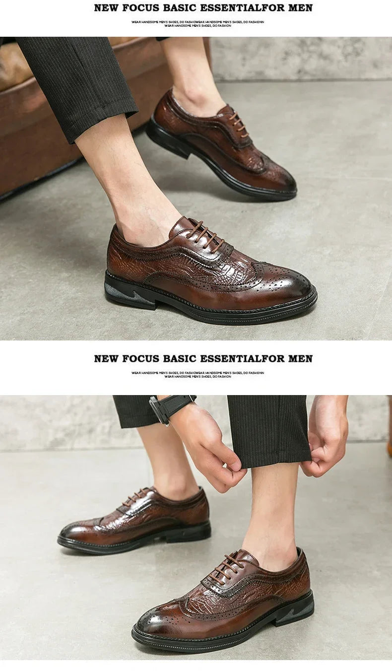 Men Suit Casual Shoes Luxury Men Brogue Dress Shoes Formal Business Leather Shoes Men Brown Wedding Italian Banquet Shoe Size 46