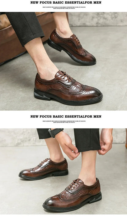 Men Suit Casual Shoes Luxury Men Brogue Dress Shoes Formal Business Leather Shoes Men Brown Wedding Italian Banquet Shoe Size 46